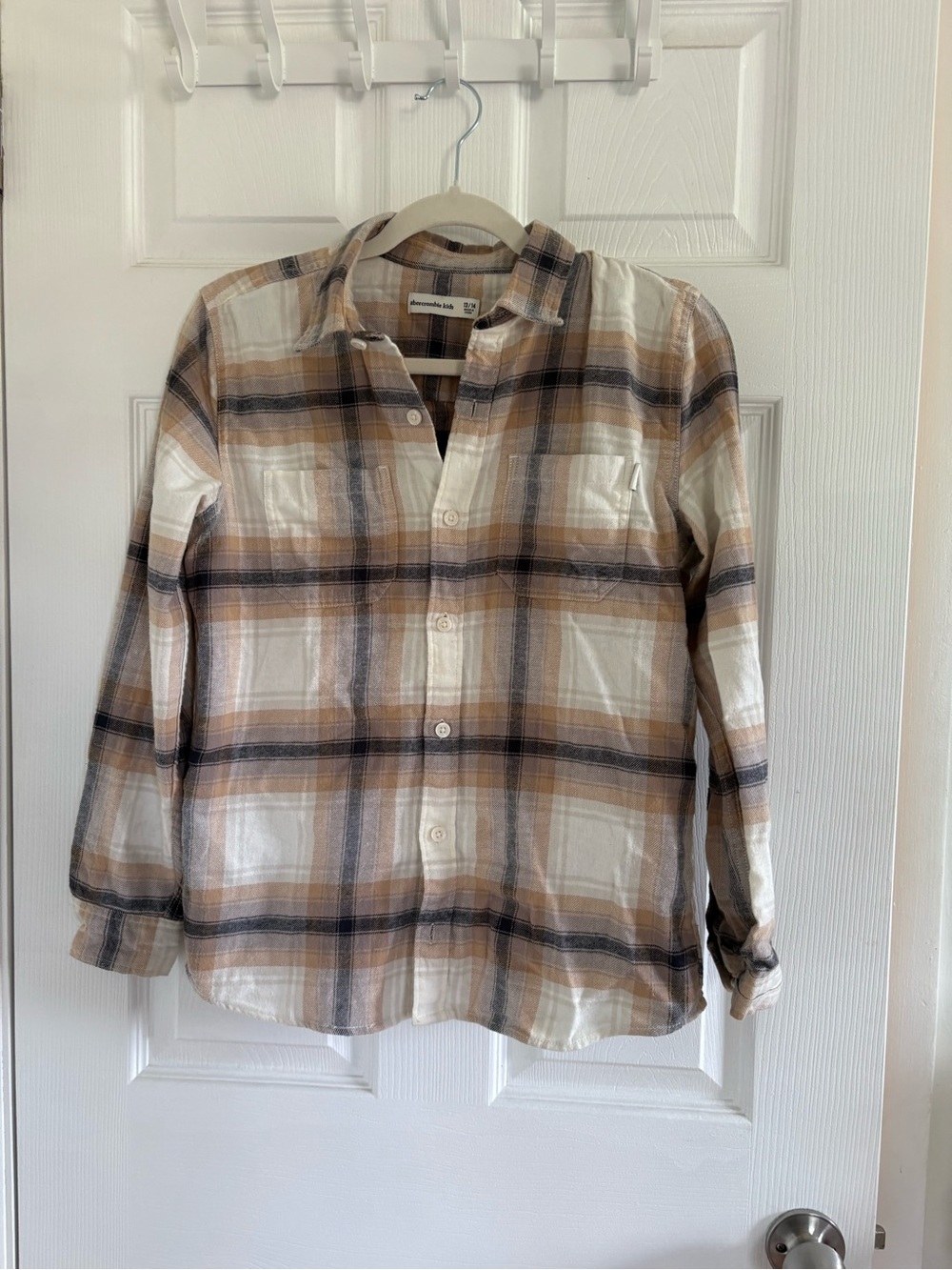 abercrombie kids Tan and White Plaid Button-Down Shirt